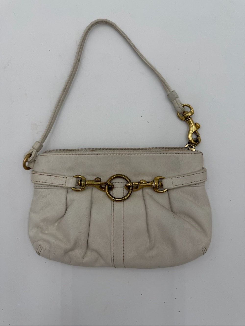 Coach Hamptons Ergo Pleated White Leather Wristlet